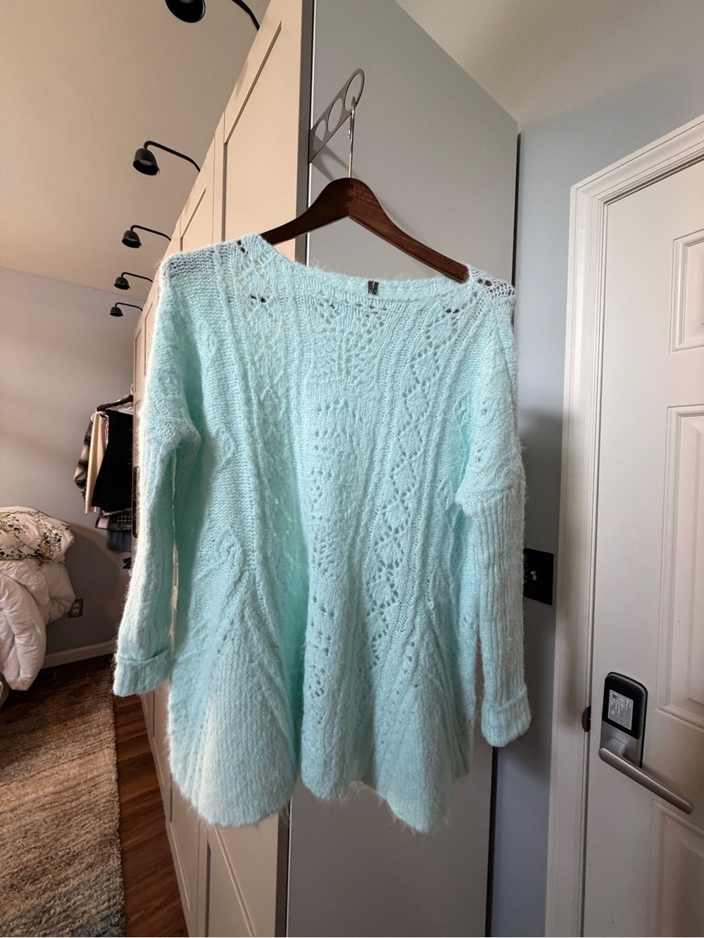 Anthropologie Mint Aqua Openwork Knit Sweater